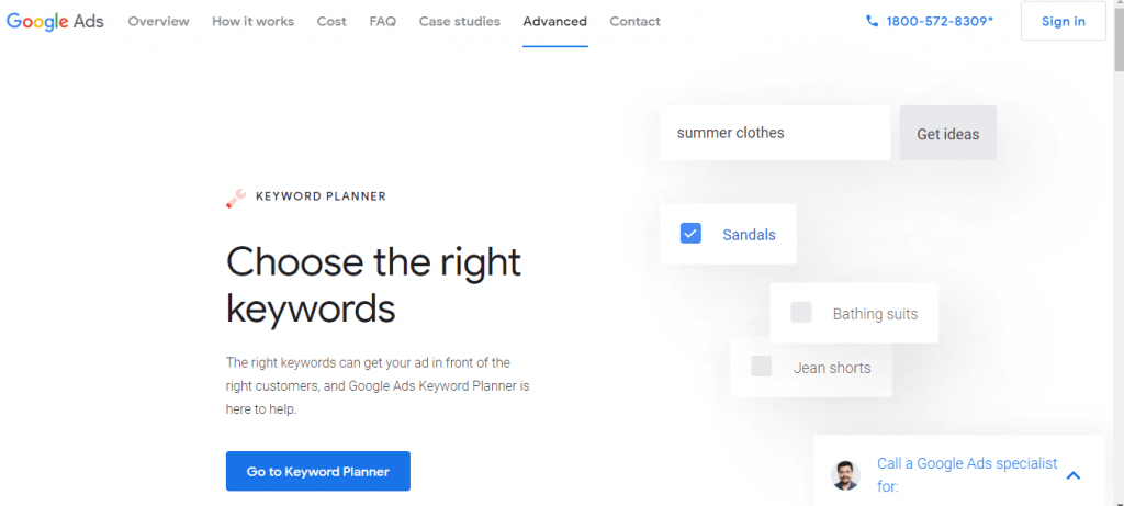 google keywords planner