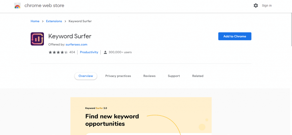 keyword surfer chrome extension