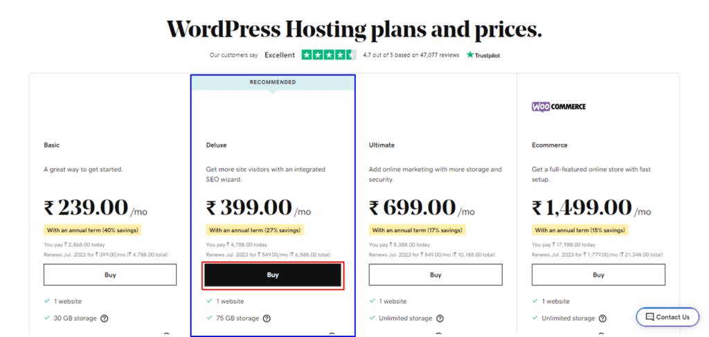 WordPress Hosting Plans and Prices